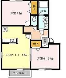 ＴＫハウス 2階2LDKの間取り