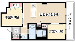 白壁リンクス 5階2LDKの間取り