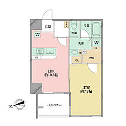 さくらHillsリバーサイドWEST 5階1LDKの間取り