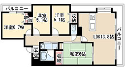 ライオンズマンション東別院第3 11階4LDKの間取り