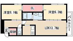 スリーディーガーデン本山 5階2LDKの間取り
