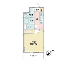 アプリーレ千代田 9階1Kの間取り