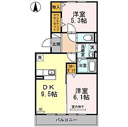 ファミールシミズ　Ｄ 2階2DKの間取り