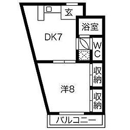 アベニュー22 2階1DKの間取り