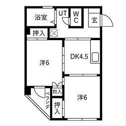 名豊第一ビル 2階2DKの間取り
