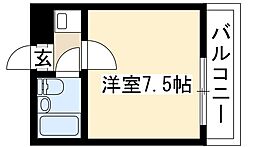 アルカディア御器所 406 4階ワンルームの間取り