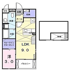 シュティル　ブリーゼ 2階1LDKの間取り