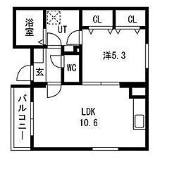 ユーミー矢場町 3階1LDKの間取り
