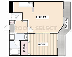 ウイステリア妙音通 4階1LDKの間取り
