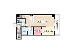 スティングレイつるま 4階ワンルームの間取り