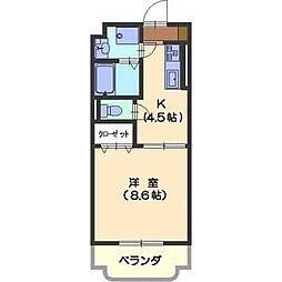 ソレアード 2階1Kの間取り