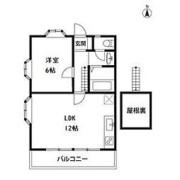 カメリア 2階2DKの間取り