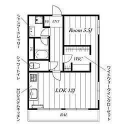 ビラ松風園 2階1LDKの間取り