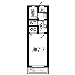 ヤングパレスB棟 1階1Kの間取り