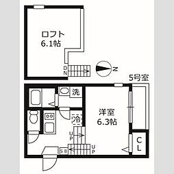 プラージュ外新町 2階1Kの間取り