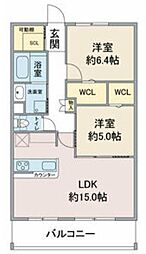 パラドール　デ　カミヤシロII 3階2LDKの間取り