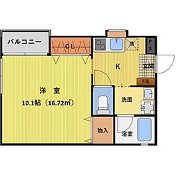 プロパティー城西 3階1Kの間取り