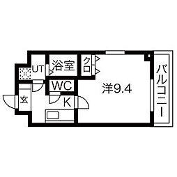 AH岩塚 3階1Kの間取り