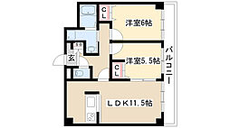 ウィル猫洞 1階2LDKの間取り