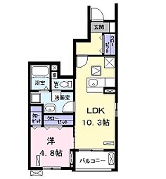 ソレイユ塩池 1階1LDKの間取り