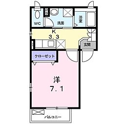 アルドール 2階1Kの間取り
