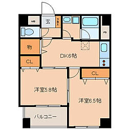 スリーウェイ金山 6階2DKの間取り
