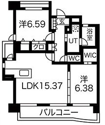 パラシオン西新 7階2LDKの間取り