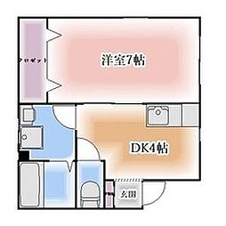 第2三駒ハイツ 1DKの間取図画像