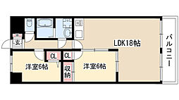 リバーパーク植田東 2DKの間取図画像