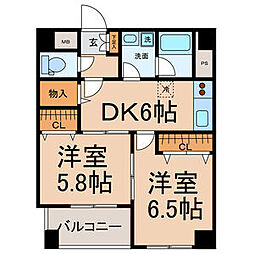スリーウェイ金山 2DKの間取図画像