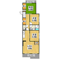 シャトー鹿子 3LDKの間取図画像