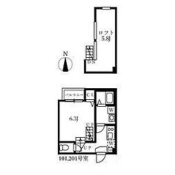 ハーモニーテラス愛知町3 1Kの間取図画像