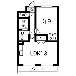 プリミエール八幡 1LDKの間取図画像