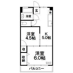 カヤノビル 2Kの間取図画像