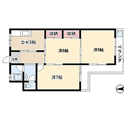 日ノ宮コーポラス 2LDKの間取図画像