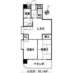 第3猪飼ビル 2LDKの間取図画像
