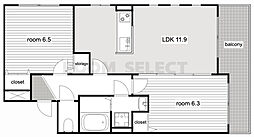 プレミアコート星ヶ丘 2LDKの間取図画像