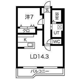 サンデンハイツ 1LDKの間取図画像