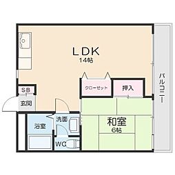 第16オオタビル 1LDKの間取図画像