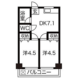向陽ビル 2DKの間取図画像