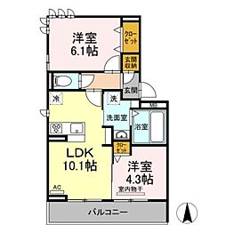 ローザビアンカ 2LDKの間取図画像
