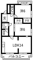 メモアール中花 3DKの間取図画像