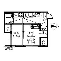 プラージュ外新町 2Kの間取図画像