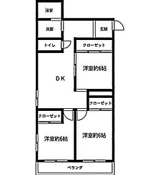 第3フクマルビル 3DKの間取図画像