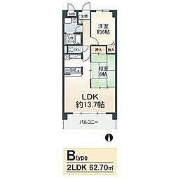 シェソワ駒方 2LDKの間取図画像