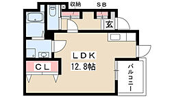 ヴァーサ清水ヶ岡 ワンルームの間取図画像