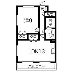 プリミエール八幡 1LDKの間取図画像