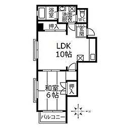 オクダビル 1LDKの間取図画像