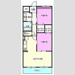 アンソレイエ 2LDKの間取図画像