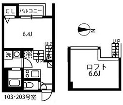 ハーモニーテラス向島町 1Kの間取図画像